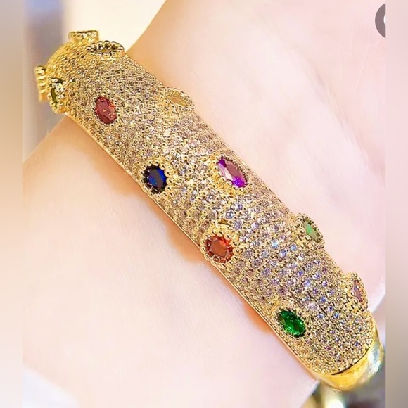 Elegant Gold Multi-Color Gemstone Bangle - Picture 4 of 5